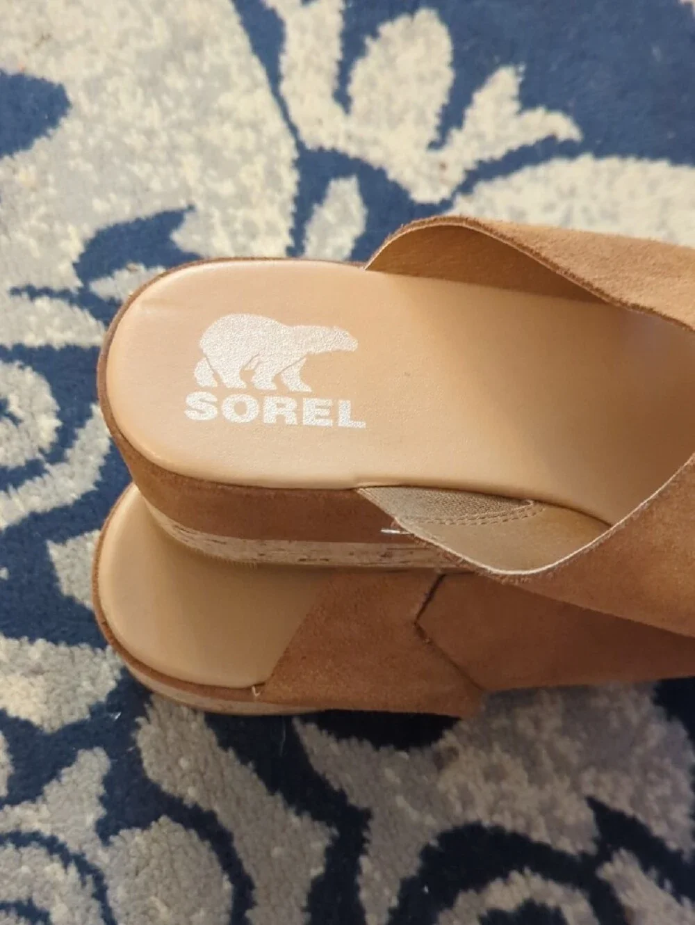 Sorel Ella Camel Tan Suede Crossover Platform Slide Size 11